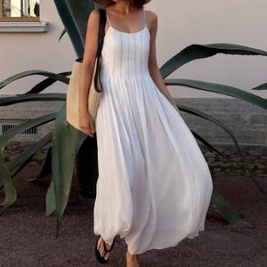 Nouvelle arrivée, robe de plage maxi en lin et coton popeline, de haute qualité, décontractée, simple, couleur unie, bretelles spaghetti - Product Image 2