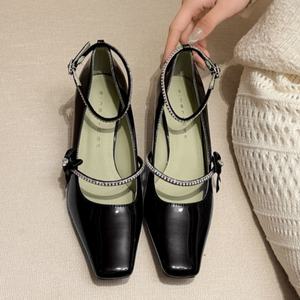 Zapatos Mary Jane Estilo Francés con Tira de Diamantes en Forma de Gota de Agua, Tacón de Aguja, Punta con Lazo, Sandalias de Tacón de Verano en Cuero Genuino - Product Image 2