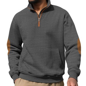 Sweat-shirt à col montant et demi-zip en tissu gaufré à carreaux pour homme, coupe ample, à manches longues, idéal pour l'automne et l'hiver - Product Image 2