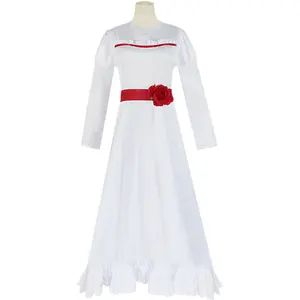 安娜贝尔女孩恐怖娃娃白色连衣裙角色扮演派对服装裙万圣节成人创造可怕的外观