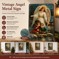 Plaque murale décorative personnalisée Scène d'hiver avec ange, Cadeau de Noël, Affiche métallique religieuse, Panneaux de Noël rétro en étain, Plaque métallique
