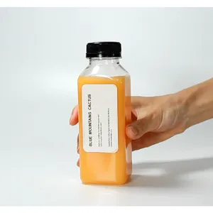 方形果汁饮料冰沙瓶冷冲泡咖啡塑料透明PET 350毫升丝网印刷螺旋盖12盎司果汁瓶