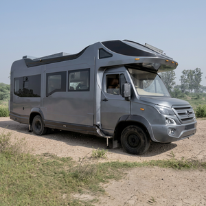Mini-caravane moderne en aluminium gris léger, camping-car pour 4 personnes, remorque de voyage avec cuisine coulissante, camping-car familial tout-terrain - Product Image 1