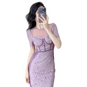 ZYHT 20508 Robe Crayon de Soirée Élégante pour Femme, Manches Courtes, Taille Corset Ajustée, Longueur Genou, Dentelle de Luxe, Vente en Gros, Mode Estivale - Product Image 3