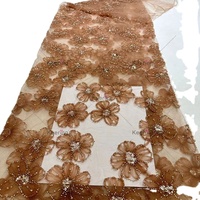 Tissu non tissé extensible en mousseline de soie avec broderie florale bleue, dentelle, strass, paillettes et perles pour robes de mariée WFB-223