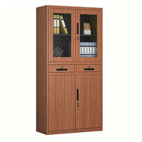 Armoire de rangement de bureau verrouillable en acier imitation bois avec porte vitrée et tiroirs pour documents et livres, idéale pour l'ingénierie