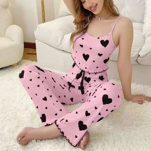 Plus Size Women Pajamas <b>Set</b> <b>2</b> <b>Piece</b> Sleeveless Vest and Trousers <b>White</b> Soft Breathable Sleepwear Casual Red Heart Print - Product Image 4