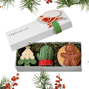 Handmade Eco-Friendly Christmas Candlestick Holder <b>Gift</b> Set 3-Piece Home Fragrance Cute Christmas Tree Santa Claus Bell Shape - Product Image 1