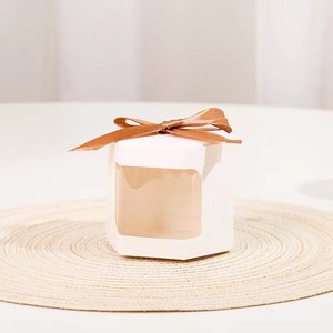 Экологичная коробка из крафт-бумаги с прозрачным окном, шестигранная лента, Подарочная коробка для конфет, упаковки оливкового масла для свадеб, коробки для молока