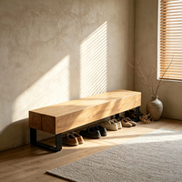 Banc en bois massif de designer, banc en bois de charpente gaufré, banc de repos pour magasin de vêtements, banc pour changer de chaussures, banc d'essayage
