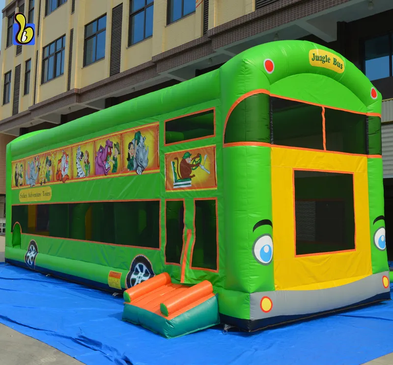 inflatable bouncer jungle bus with slide A3033