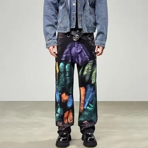 Jeans en denim vintage amples et droits pour hommes, style décontracté, effet peinture, pour le dropshipping - Product Image 2