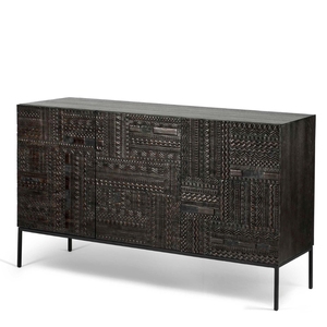 Industrial Style Mango Wood <b>Sideboard</b> Black Wooden Finish with Mild Steel Base <b>Storage</b> Cabinet for Home Dining Room Furniture - Product Image 2