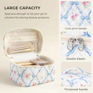 Quilted Cotton Makeup <b>Bag</b>,Coquette Quilted Toiletry <b>Bag</b> for Women and Girls - Product Image 4