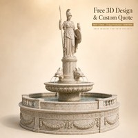 Fontaine en marbre baroque européen avec statue de guerrière, lance, bouclier et hibou, pour aménagement aquatique extérieur d'hôtels, centres de villégiature, places publiques et parcs