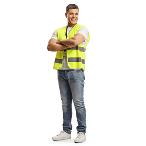 Gilet de sécurité réfléchissant jaune pour homme, respirant, léger, décontracté, vêtement d'extérieur, tenue de travail printanière - Product Image 1
