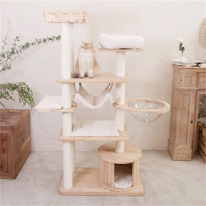 Árbol rascador de lujo para gatos grandes, tipo condominio, de madera alta con postes rascadores - Product Image 3