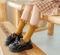 Chaussettes pour bébé à double volants Chaussettes pour tout-petits Filles Noir Beige Coton Respirant Chaussettes Crew