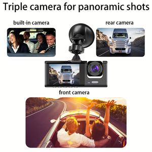 Cámara de salpicadero de tres lentes <span class=keywords><strong>DVR</strong></span> para coche HD 130 P gran angular de 1080 grados con caja negra y pantalla IPS delantera trasera interna en Color negro - Product Image 4