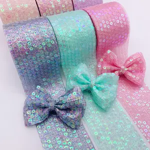 6CM*25Yard Design Colorful Shiny Sequin Embroidery Tulle Organza Ribbon For Hair Bows