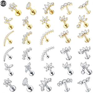 1 पीसी टाइटेनियम कान उपास्थि स्टड बालियां आंतरिक थ्रेड ज़िरकॉन फूल कान लोब ट्रेगस हेलिक्स लिप रिंग्स शादी के गहने - Product Image 2