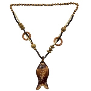 Collana Lunga in Legno Stile Bohemien per Uomo, Collana <span class=keywords><strong>con</strong></span> Ciondolo a Pesce Stile Retrò Boho, Gioielli <span class=keywords><strong>Maschili</strong></span> <span class=keywords><strong>con</strong></span> Perline - Product Image 1