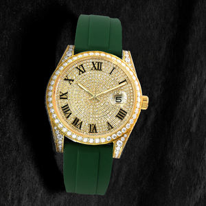 Reloj Mecánico de Lujo Dorado para Hombre, con Moissanita, Esfera con Fecha, Personalizable, Correa de Goma Multicolor Premium - Product Image 5