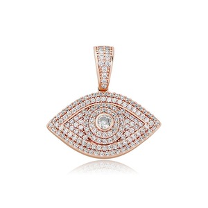 Messing <span class=keywords><strong>Gold</strong></span> Silber Rosé<span class=keywords><strong>gold</strong></span> Herren-Halskette Allsehendes Auge Anhänger Kubisches Zirkonia Voll Besetzt Iced Out Seilkette Hip-Hop Schmuck Geschenk - Product Image 4