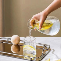 Carafe à eau en verre borosilicate de 1,5 L avec couvercle à bille en bois, carafe en verre résistant à la chaleur pour l'eau, vaisselle domestique