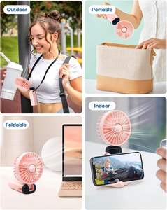 Mini-ventilateur portable USB rechargeable 1200 mAh, 5 vitesses, faible bruit, à porter autour du cou, idéal pour l'hôtellerie - Vente en gros directe usine - Product Image 5