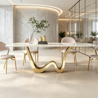 Table à manger rectangulaire en pierre de luxe, design moderne, durable, éco-responsable, pieds en métal pour petit appartement ou restaurant