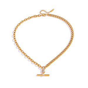 Collar de Lujo con Cadena Dorada y Colgante de Diamante en Forma de T, Diseño Geométrico para Uso Diario - Product Image 5