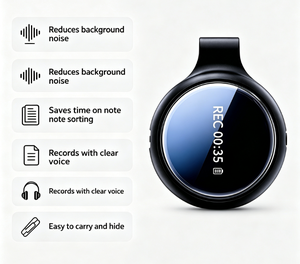 Grabadora de Voz Digital con Clip, Formato MP3, Grabación con un Clic, Dispositivo de Audio Profesional Portátil, Diseño Redondo Negro - Product Image 2
