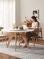 Table à manger moderne en bois massif avec plateau en pierre et chaises, ensemble d'appartement avec plateau tournant extensible pour 6 personnes