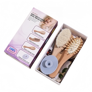 Nuevo Set de Cuidado del Cabello para Bebés, <span class=keywords><strong>Cepillo</strong></span> de Lana Suave con Mango de Madera de Haya <span class=keywords><strong>Natural</strong></span>, <span class=keywords><strong>Cepillo</strong></span> de Masaje de Silicona, Kit de Aseo para Recién Nacidos, Caja de Regalo para Bebés - Product Image 5