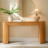 Console d'entrée autoportante en chêne rainuré en forme de U, design à extrémités arrondies, tiroir frontal, bois naturel, pour la maison de rêve