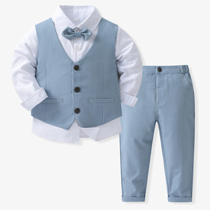 Conjunto de Ropa Formal para Niños Estilo Europeo Americano, Chaleco y Pantalones Ajustados de Caballero, Conjunto de Tres Piezas para Ocasiones de Primavera, Ropa Formal Infantil - Product Image 2