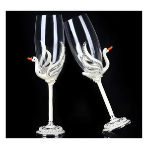 Wedding Gift Swan High Foot Goblet Couple Drinking Creative Gift Crystal Glass Bride And Groom Flute Glasses Champagne