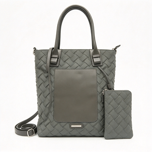 Sac fourre-tout tissé gris pour femme, grande capacité, motif tressé, sac à poignée supérieure pour le bureau et l'usage quotidien - Product Image 5