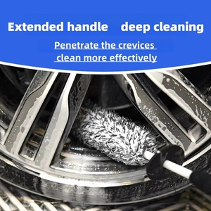 Brosse de nettoyage de roues de voiture en microfibre à long manche, brosse de lavage de jantes, brosse à usage manuel en fibres synthétiques type laine pour pneus - Product Image 5