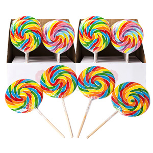 OEM Piruletas Individualmente 85g Halal Gigante Fruta Sabor Swirly Rainbow Lollipop Dulces de Caramelo 24 unids/caja - Product Image 3