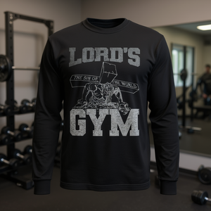 Camiseta de manga larga Lords Gym con diseño de Jesús, el pecado del mundo, color negro - Product Image 3