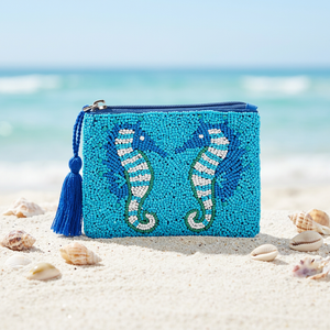Pochette carrée décontractée brodée de perles, porte-monnaie zippé en coton, organiseur de voyage, logo personnalisé, cadeau promotionnel d'été - Product Image 1