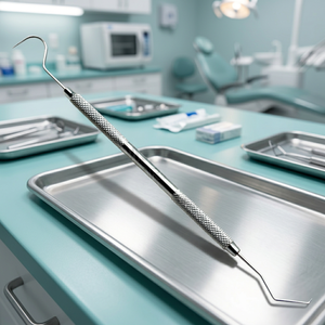 Sonde d'examen dentaire et détartreur manuel en acier inoxydable avec poignée moletée argentée, instrument chirurgical de la marque Metal Med Corporation - Product Image 6