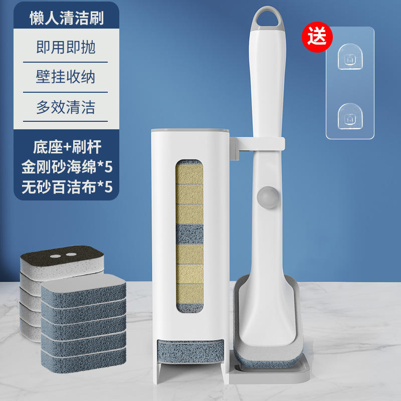 Manche de brosse + base + 5 tampons à récurer et 5 têtes de brosse Emery