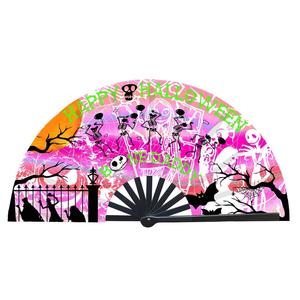 Abanicos de mano de bambú personalizados para Halloween, con sublimación, tipo 'boot on ground' para fiestas rave, con técnica pintada - Product Image 6