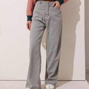 Pantalon en jean évasé décontracté de haute qualité, tissu tissé bleu, pantalon tendance <span class=keywords><strong>pour</strong></span> femmes, fermeture à crochet et barrette, streetwear élégant - Product Image 4
