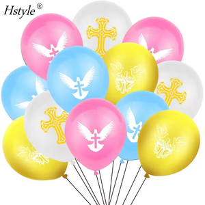 Hstyle 12 piezas 12 pulgadas bautismo <span class=keywords><strong>globos</strong></span> de látex Dios te bendiga decoraciones de primera <span class=keywords><strong>comunión</strong></span> para bautismo Cruz palomas <span class=keywords><strong>globos</strong></span> de látex - Product Image 2