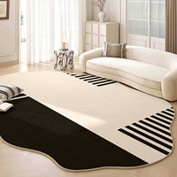 Luxuriöser Teppich für Wohnzimmer, Hochwertiger Sofateppich, Quadratische Schlafzimmer-Bettvorleger, Pflegeleichter Abwischbarer Teppich mit Geometrischem Muster