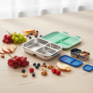 Fiambrera Escolar Aohea Reutilizable Antifugas de Acero Inoxidable con 3 Compartimentos y Tapas de Silicona para Niños - Product Image 2